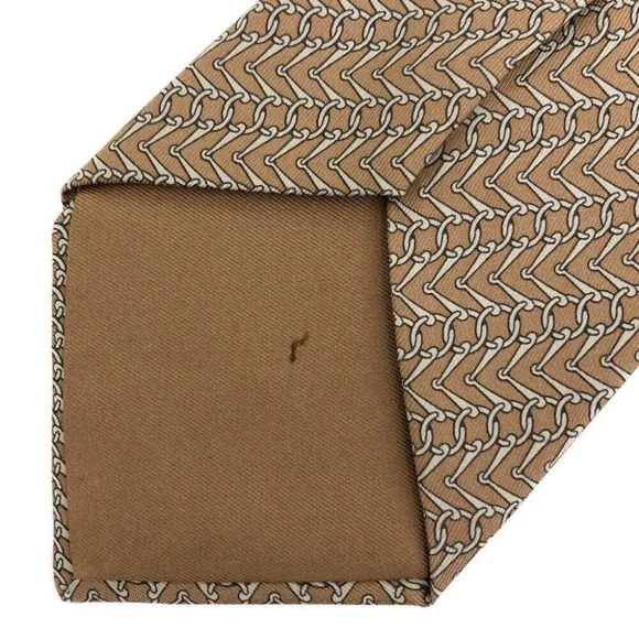 HERMÈS 100% SILK VINTAGE TIE tan and gray CHAIN